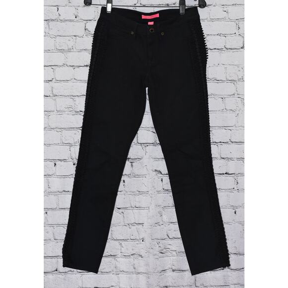 Lilly Pulitzer Onyx South Ocean Lace Trim Skinny Jeans Size 2 - Picture 2 of 12